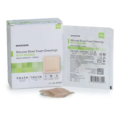 McKesson Brand 16-4922B - Silver Foam Dressing McKesson Square Sterile - 10/Box, 100/Case