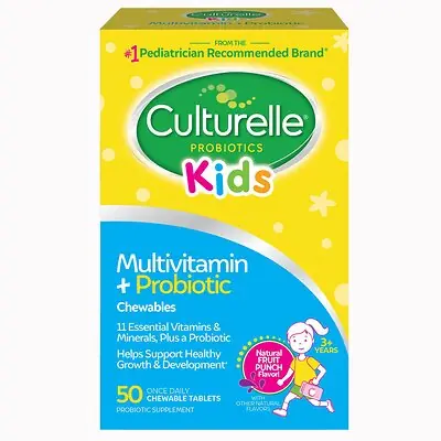 i-Health Inc - 049100400709 Culturelle® Kids Multivitamin + Probiotic Chewable Tablets Natural Fruit Punch