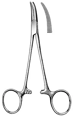 Fine Surgical - 12-183 Mosquito Forceps Halsted 5 Inch Length OR / Surgical Grade Stainless Steel NonSterile Locking Finger Ring Handle Curved Serrated Tips