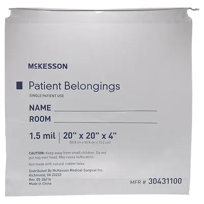 McKesson Brand - 30431100 McKesson Patient Belongings Bag