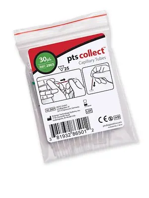 PTS Diagnostics - 2865 PTS Diagnostics Capillary Blood Collection Tube Plain 30 µL Without Closure Glass Tube