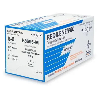 Myco Medical Supplies - P8695-M Nonabsorbable Suture with Needle Reli® Redilene™ Polypropylene MP-3 3/8 Circle Precision Reverse Cutting Needle Size 6-0 Monofilament