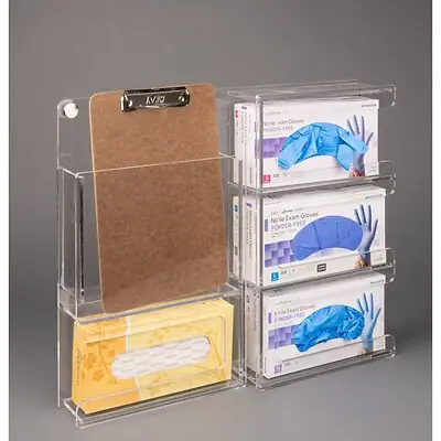 Poltex Inc - DECOGLVTISCLP-W Exam Room Supplies Holder Poltex Wall Mounting 3 Boxes of Gloves, 1 Box of Tissues, and 1 Clipboard Clear 21-3/4 X 17.9 Inch Acrylic