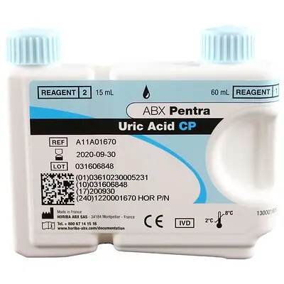 Horiba - 1220001670 General Chemistry Reagent ABX Pentra™ Uric Acid For ABX Pentra 400 Clinical Chemistry Analyzer 220 Tests