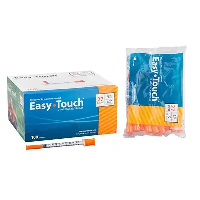 MHC Medical - 827155 Standard Insulin Syringe with Needle EasyTouch™ 1 mL 1/2 Inch 27 Gauge NonSafety Thin Wall
