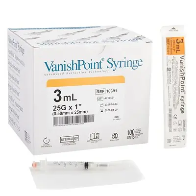 Retractable Technologies - 10391 VanishPoint® 3 mL Syringe with Hypodermic Needle