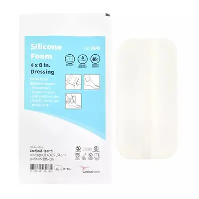 Cardinal - FM48 Foam Dressing Cardinal Health™ 4 X 8 Inch Without Border Film Backing Silicone Face Rectangle Sterile