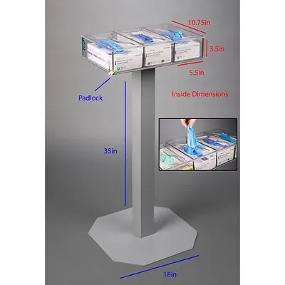 Poltex Inc - NOWASTGB3-3STL No Waste Glove Box Holder Poltex Floor Standing Clear 10-3/4 X 3-1/2 X 5-1/2 Inch PETG and Powder Coated Steel