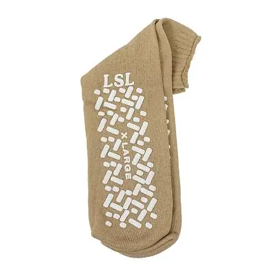 LSL Industries - SDT11218XL Slipper Socks Unisex Adult X-Large Double Tread Single Patient Use Beige
