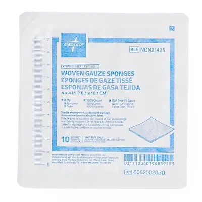 Medline - NON21425 Gauze Sponge Medline 4 X 4 Inch 8-Ply Sterile 10 per Tray
