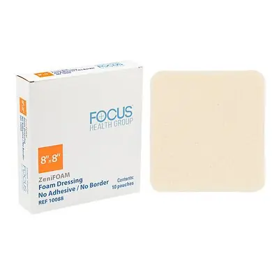 Focus Health Group - 10088 Foam Dressing Zenifoam 8 X 8 Inch Without Border Waterproof Backing Nonadhesive Square Sterile