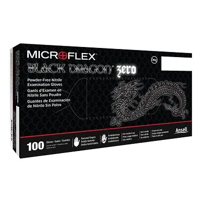 Microflex Medical - BD-1001-NPF Exam Glove Black Dragon® Zero Small 100 per Box NonSterile Nitrile Standard Cuff Length Textured Fingertips Black Not Rated
