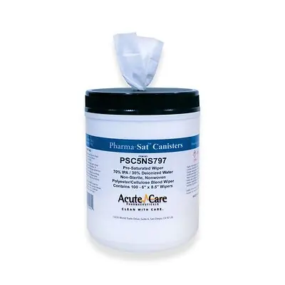 Acute Care Pharmaceuticals - PSC5NS797 Surface Disinfectant Cleaner Pharma-Sat Canisters™ Premoistened Cleanroom Manual Pull Wipe 100 Count Canister Alcohol Scent NonSterile