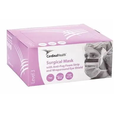 Cardinal - AT76835 Surgical Mask Cardinal Health™ Anti-fog Adhesive ASTM Level 3 Tie Closure One Size Fits Most