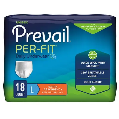 First Quality Products LLC PF-513 - Absorbent Underwear Prevail® Per-Fit® Extra Pull On with Tear Away Seams Adult Large Unisex Disposable Heavy Absorbency - 18/Bag, 72/Case