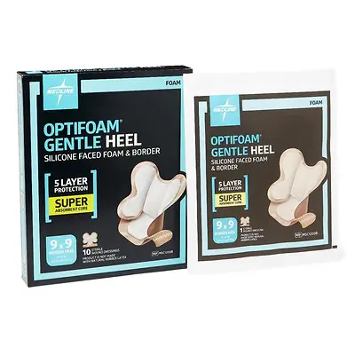 Medline - MSC1200B Foam Dressing Optifoam® Gentle Heel 9 X 9 Inch With Border Waterproof Film Backing Silicone Face and Border Heel Sterile