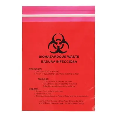 Unimed - Midwest - MRWB142324 Stick on Biohazard Waste Bag Biohazard Symbol 0.65 gal. Red 12 X 14 Inch