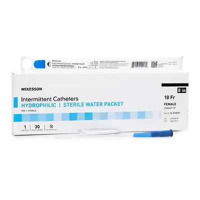 McKesson Brand - 16-FH810 Urethral Catheter McKesson Straight Tip Hydrophilic Coated PVC 10 Fr. 8 Inch Length