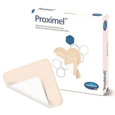 Hartmann - 14800000 Foam Dressing Proximel® 9-2/5 X 10 Inch With Border Waterproof Film Backing Silicone Adhesive Heel Sterile