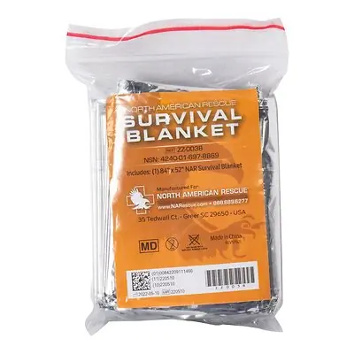 North American Rescue - ZZ-0038 Emergency Blanket North American Rescue® 56 X 84 Inch Mylar / Polyethylene 1.84 oz. Silver