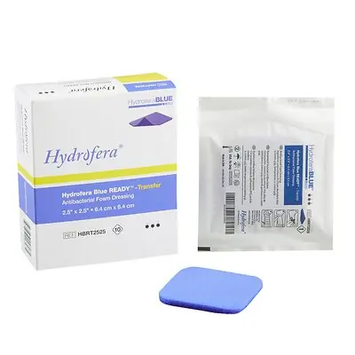 BSN Medical - HBRT2525 Antibacterial Foam Dressing Hydrofera BLUE® READY-Transfer 2-1/2 X 2-1/2 Inch Without Border Without Film Backing Nonadhesive Square Sterile