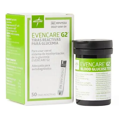 Medline - MPH1550 Blood Glucose Test Strips EvenCare® G2® 50 Strips per Pack For EvenCare® G2® Blood Glucose Monitoring System